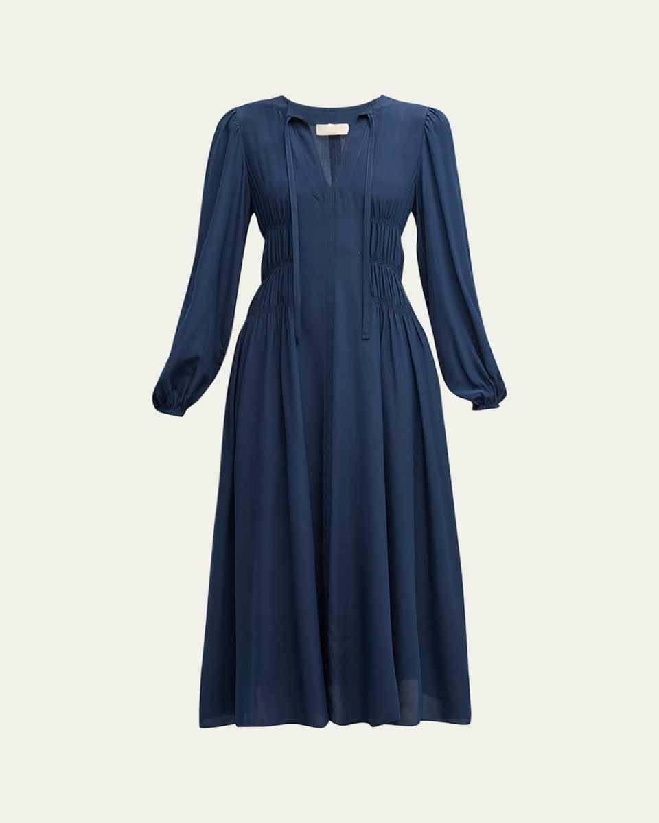Rouen Silk Crepe De Chine Midi Dress